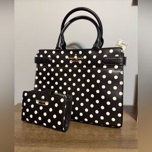 Kate Spade Staci Polka Dot Top Handle Bag with Bi-fold Staci Wallet 🖤⚪️